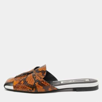 Pre Owned McQ Two Tone Python Embossed Leather Flat Mules Size 36