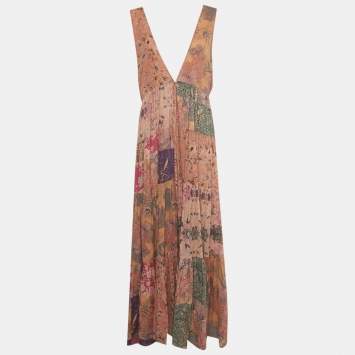 مملوكة مسبقًا Mes Demoiselles Multicolor Floral Print Eyelet Detail Cotton Maxi Dress S