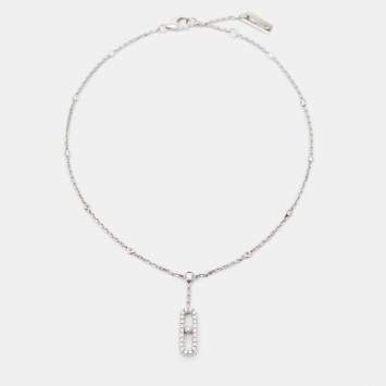 Pre Owned Messika  Move Uno Paved Diamonds 18k White Gold Ankle Bracelet 