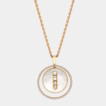 Pre Owned Messika Mother of Pearl Diamond Lucky Move MM 18K Rose Gold Pendant Necklace