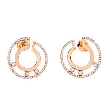 Pre Owned Messika Move Romane Diamond 18K Rose Gold Hoop Earrings