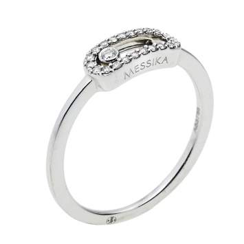 Pre Owned Messika Move Uno Pave Diamond 18K White Gold Ring Size 52