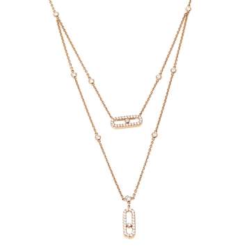 Pre Owned Messika Move Uno 2 Rows Pave Diamond 18K Rose Gold Layered Necklace