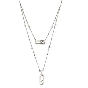 Pre Owned Messika Move Uno 2 Rows Pave Diamond 18k White Gold Necklace