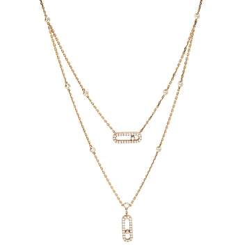 Pre Owned Messika Move Uno 2 Row Pave Diamond 18k Rose Gold Necklace
