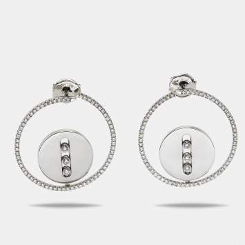 Pre Owned Messika Créoles Lucky Move MM Diamond 18kt White Gold Hoop Earrings 