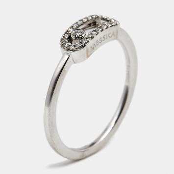 Pre Owned Messika Move Uno Pave Diamond 18K White Gold Ring Size 49
