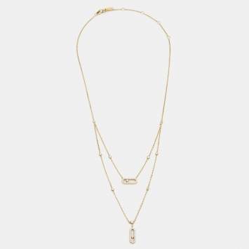 Pre Owned Messika Move Classic 2 Rows Pave Diamond 18k Yellow Gold Necklace
