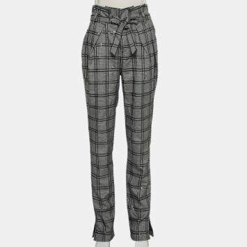 Pre Owned Michael Costello x Revolve Grey Plaid Synthetic Sequin Embellished Philipe Pants M