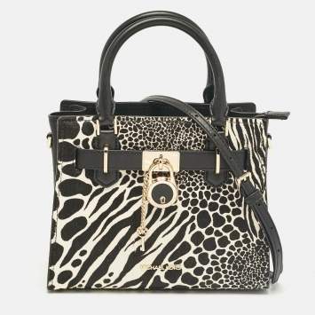 Pre Owned Michael Kors Black Calfhair and Leather Hamilton Tote