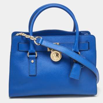 Pre Owned Michael Kors Blue Leather East/West Hamilton Tote