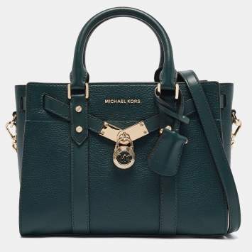 Pre Owned Michael Kors Green Leather Small Nouveau Hamilton Tote