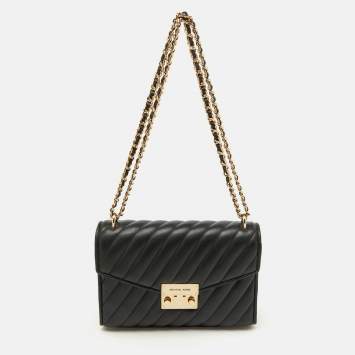 مملوكة مسبقًا Michael Kors Black Quilted Leather Medium Rose Flap Shoulder Bag