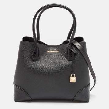 Pre Owned Michael Kors Black Snakeskin Embossed and Leather Mercer Gallery Center Zip Satchel