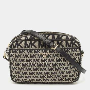 Michael Kors Black Signature Canvas Large East West Jet Set Charm Crossbody Bag