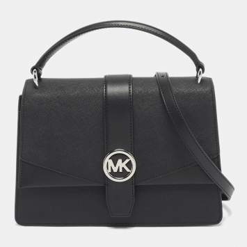 Michael Kors Black Leather Medium Greenwich Top Handle Bag
