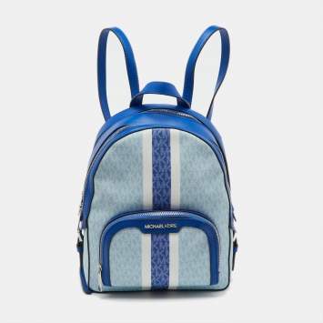 Pre Owned Michael Kors Blue Signature Coated Canvas and Leather Jaycee Backpack
