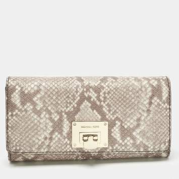 Pre Owned Michael Kors Cocoa Python Embossed Leather Carryall Wallet