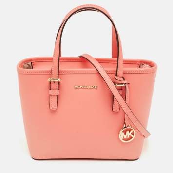 Pre Owned Michael Kors Grapefruit Leather Extra-Small Jet Set Travel Tote