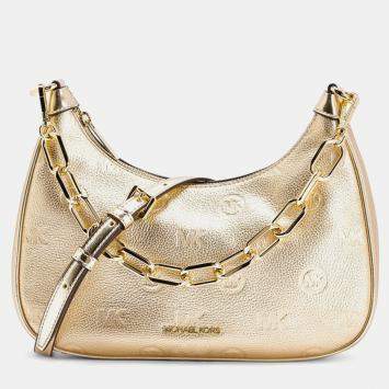 مملوكة مسبقًا Michael Kors Cora Lg Zip Pouchette Gold Leather Shoulder Bag