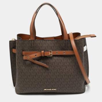 مملوكة مسبقًا Michael Kors Emilia Large Brown Signature Coated Canvas Satchel