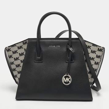 مملوكة مسبقًا Michael Kors Avril Large Black Canvas and Leather Tote