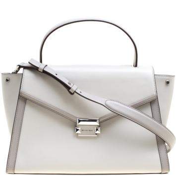 Pre Owned Michael Kors Grey Leather Large Whitney Top Handle Satchel