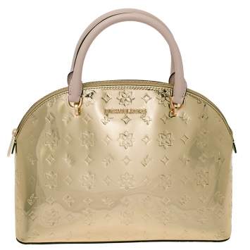 Pre Owned MICHAEL Michael Kors Metallic Gold Mirror Leather Emmy Dome Satchel