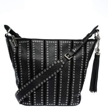 Pre Owned Michael Kors Black Leather Brooklyn Grommet Shoulder Bag