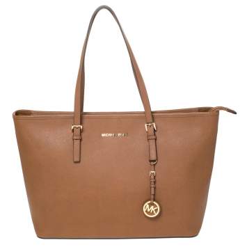 Pre Owned MICHAEL Michael Kors Tan Leather Large Jet Set Travel Tote
