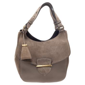 Pre Owned Michael Kors Taupe Leather and Nubuck Josie Hobo