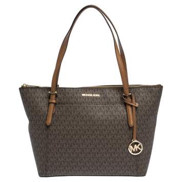 Pre Owned Michael Kors Dark Brown Signature Coated Canvas Ciara Tote