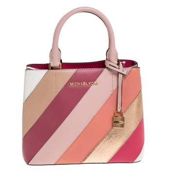 Pre Owned Michael Kors Multicolor Striped Leather and Python Embossed Adele Tote