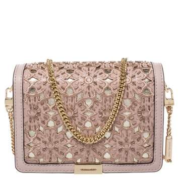 Pre Owned Michael Kors Soft Pink Leather Medium Gusset Jade Shoulder Bag