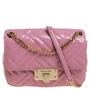 Pre Owned Michael Kors Pink Patent Leather Medium Peyton Shoulder Bag