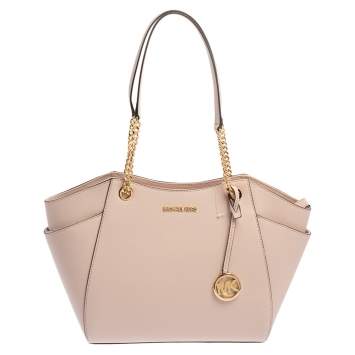 Pre Owned Michael Kors Powder Pink Leather Jet Set Travel Chain Tote