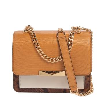 Pre Owned MICHAEL Michael Kors Multicolor Croc, Snakeskin Embossed Leather Mini Crossbody Bag