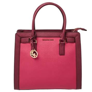 Pre Owned Michael Kors Raspberry/Red Leather Dillon Tote 