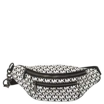 Pre Owned Michael Kors Black/White Signature Coated Canvas and Leather Mott Belt Bag