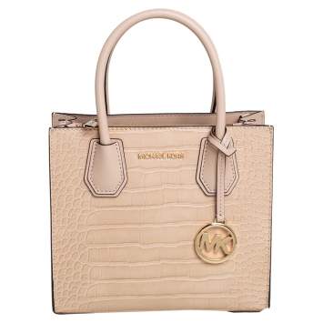Pre Owned Michael Kors Beige Croc Embossed Leather Mercer Tote