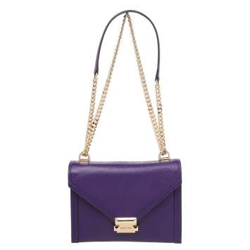 Pre Owned Michael Kors Purple Leather Flap Shoulder Bag 