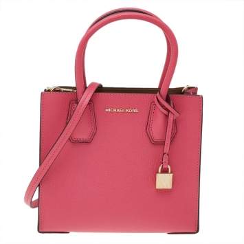Pre Owned Michael Kors Pink Leather Mini Mercer Tote