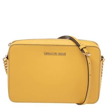 Pre Owned Michael Kors Butter Yellow Leather Camera Crossbody Bag