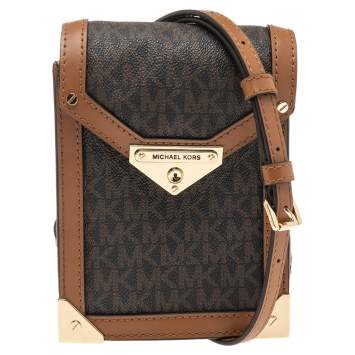 Pre Owned Michael Kors Brown Signature Coated Canvas and Leather Small Grace Crossbody Bag