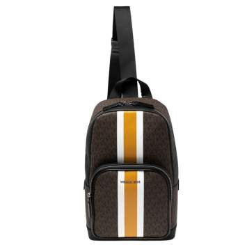 Pre Owned Michael Kors Brown/Black Signature Coated Canvas Cooper Commuter Sling Backpack