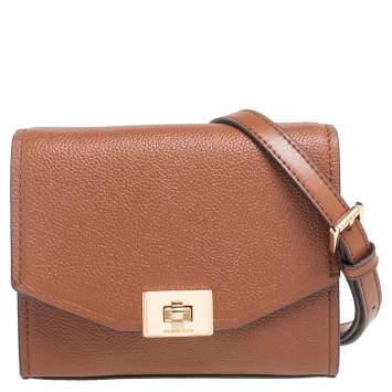 Pre Owned Michael Kors Brown Leather XS Cassie Crossbody Bag