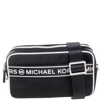 Pre Owned Michael Kors Black/White Nylon Small Kenly Camera Crossbody Bag