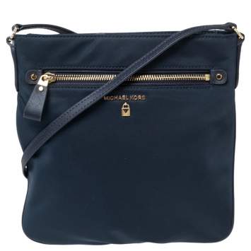 Pre Owned Michael Kors Navy Blue Nylon Large Kelsey Messenger Bag 