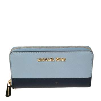 Pre Owned Michael Kors Two-Tone Leather Zip Around Wristlet Wallet