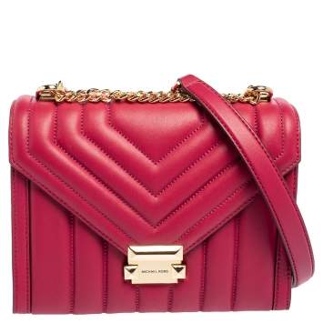 Pre Owned Michael Kors Dark Pink Quilted Leather Large Whitney Shoulder Bag